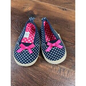 Rising Star Infant Girls Size 3-6 Months Navy Polka Dot, Pink Bow Soft Soled Sho